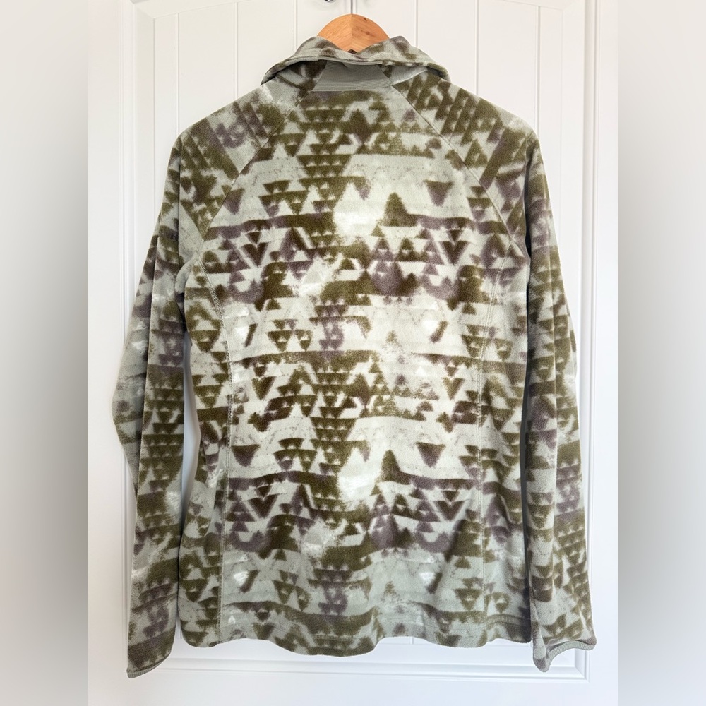 Columbia Quarter Zip Fleece Pullover Jacket Green Brown Tribal Print Gorpcore L - Picture 3 of 7